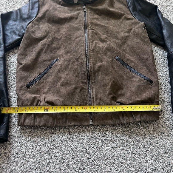 MANGO LEATHER BROWN Suede BLACK Colorblock WOMEN'S JACKET Zip up Bomber SIZE XS - Picture 7 of 15